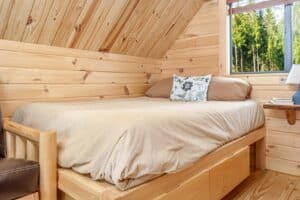 Lancaster Cabins - A-Frame Glamping Pod - Bed and Window