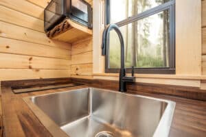 Lancaster Cabins - One Roomer Model Log Cabin - Kitchen Sink